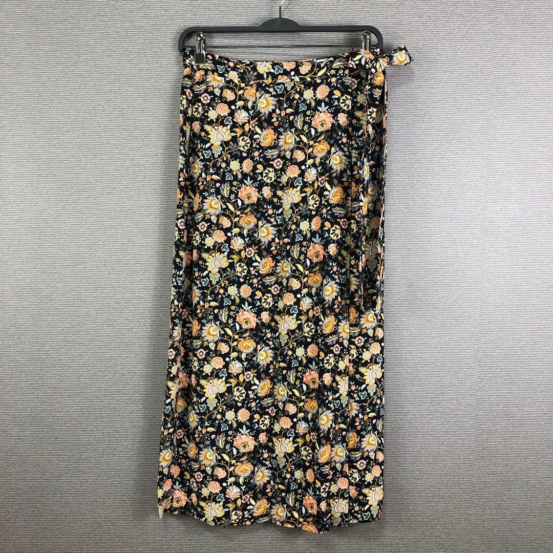 THE FLOWER WRAP SKIRT 花柄 34 ブラック 黒 シンゾーン オリエンタルフラワーラップスカート