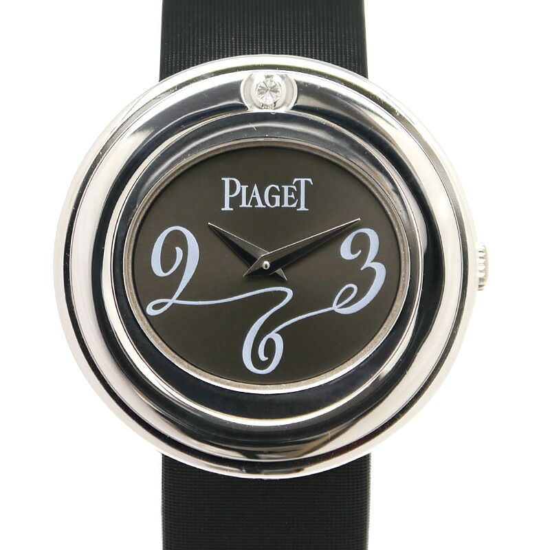 ピアジェ PIAGET ポセション 1Pダイヤモンド P10275 レディース クオーツ 750WG 金無垢 サテンストラップ グレー文字盤 