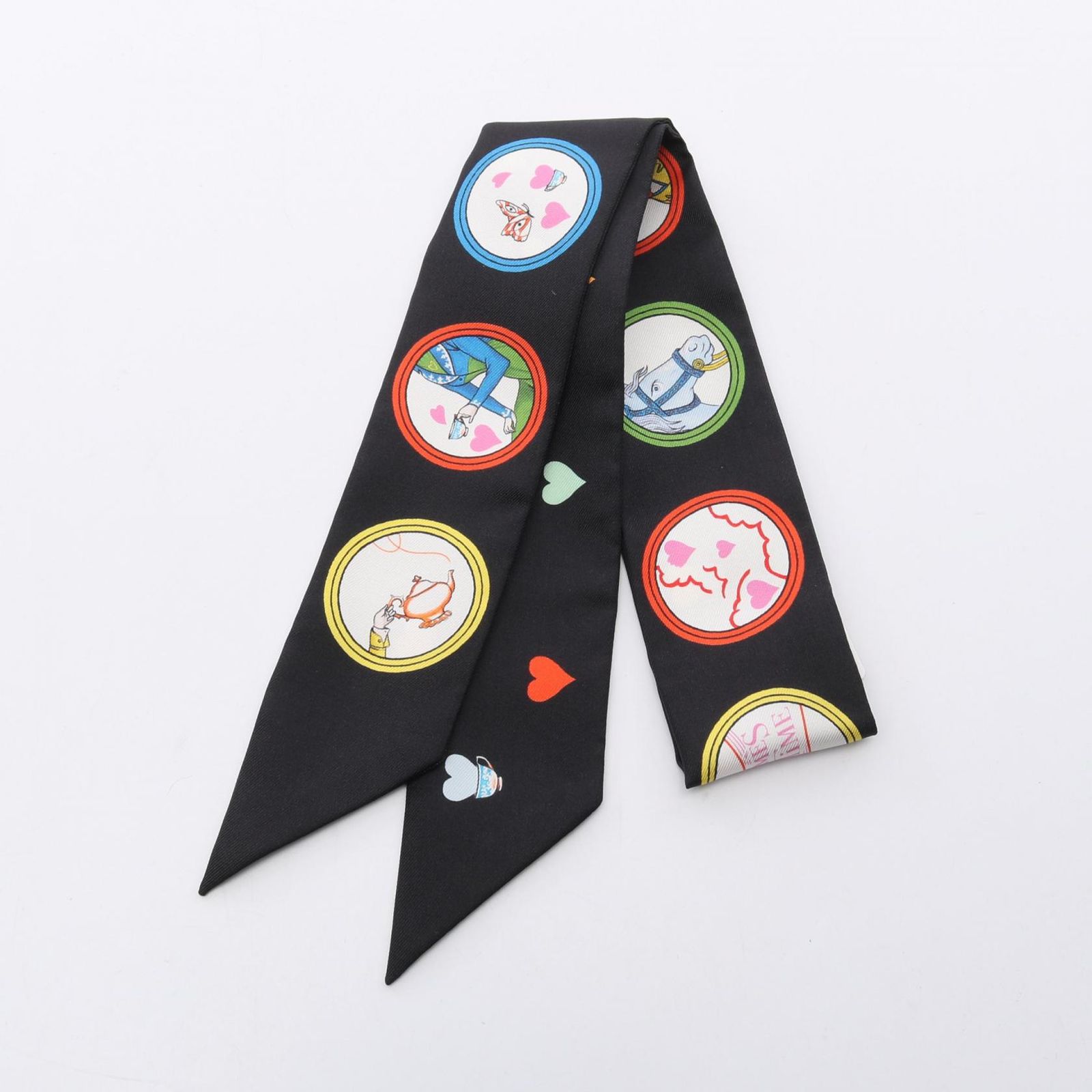 エルメス HERMES スカーフ ツイリー TEA TIME ブラック シルク