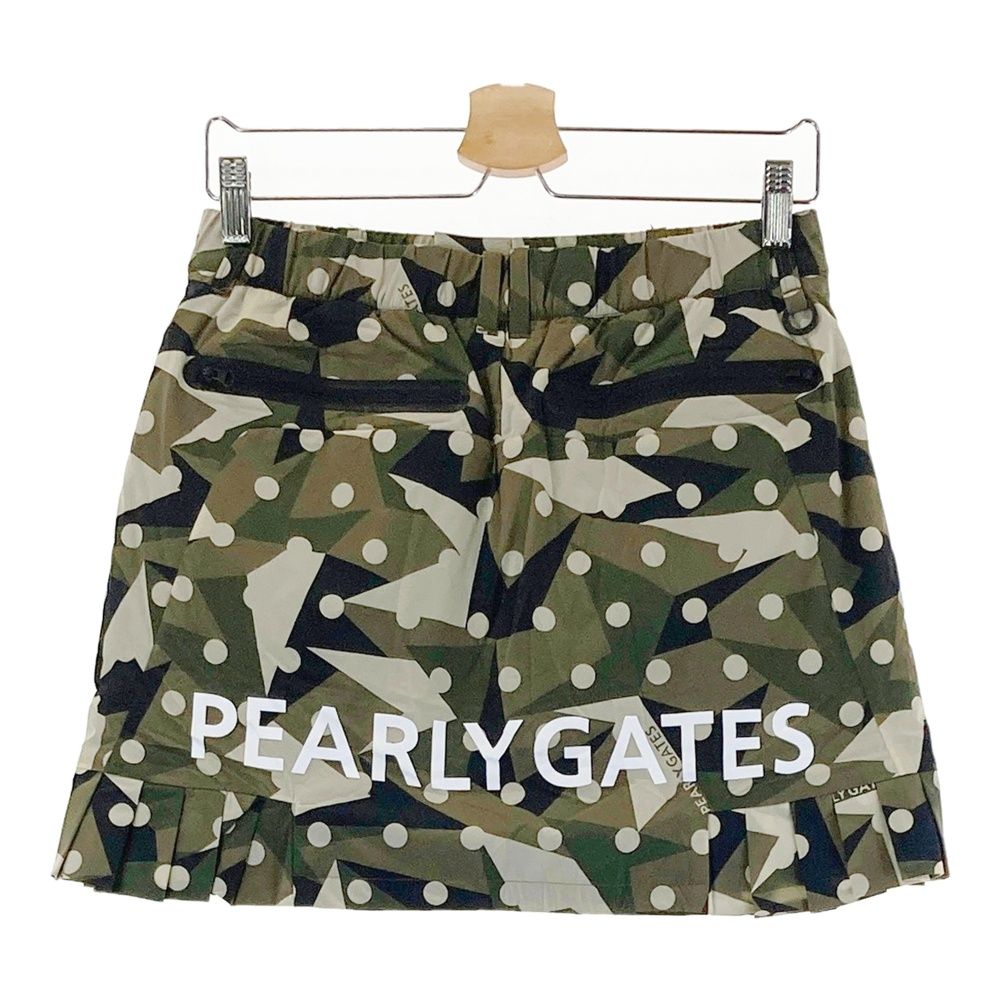 サイズ 1 PEARLY GATES パーリーゲイツ 055-2234104 ナイロンスカート サイドプリーツ ドット 総柄 カーキ系 240101543745 ゴルフウェア レディース ストスト
