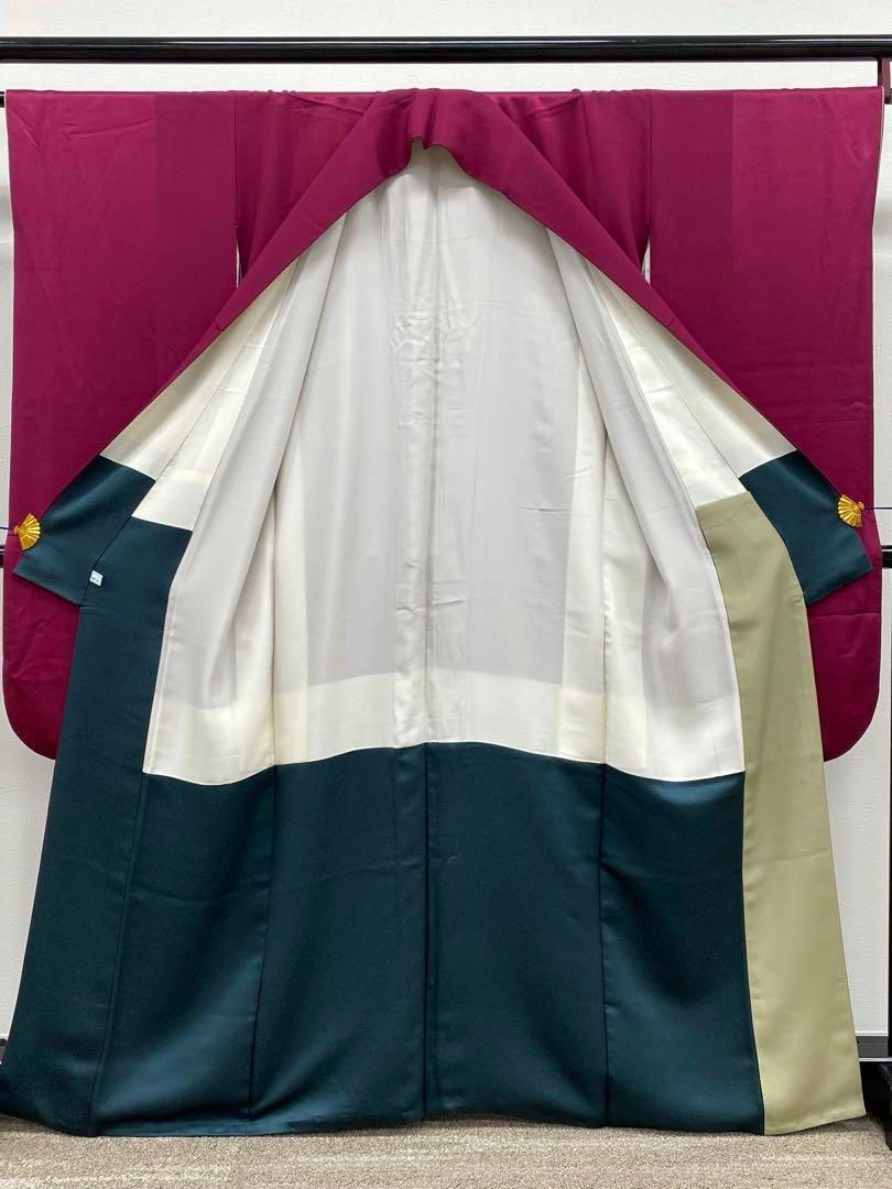 無地振袖 簡易比翼付き クラレット色 身丈162cm 撥水加工済 【公式通販】