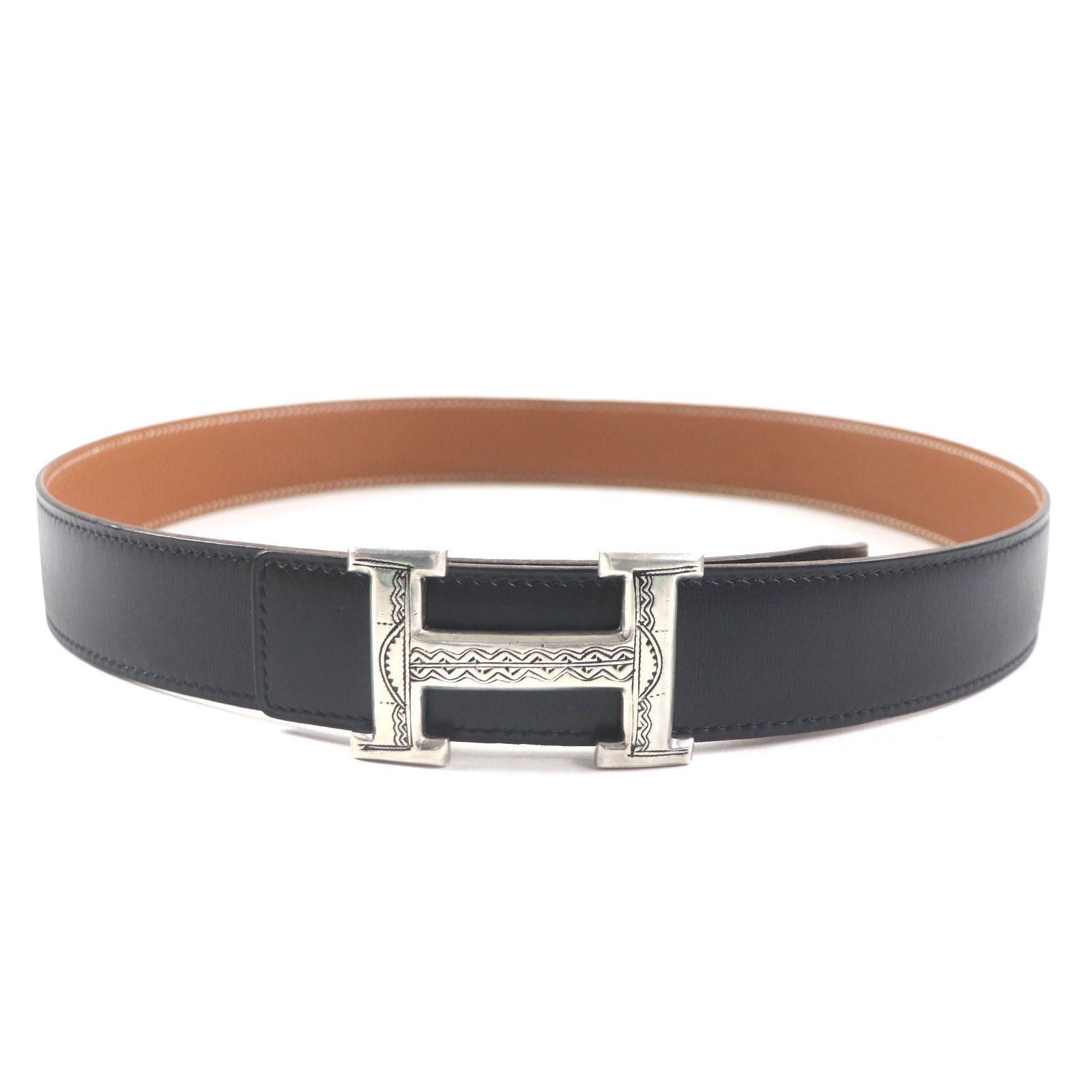 HERMES ベルトのバックル ヴィンテージ Vintage 80's HERMES Sz L Reversible Belt Gold H Buckle 31-38