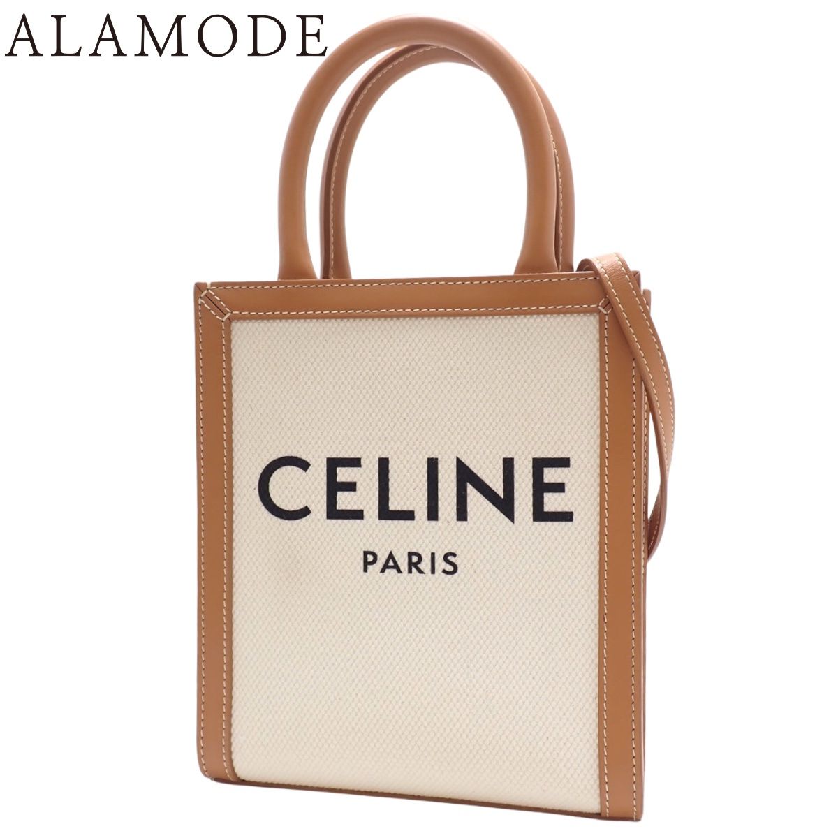 CELINE セリーヌ ミニ バーティカル カバ ハンドバッグ 2WAY ショルダー ミニバッグ カーフ キャンバス ナチュラル タン アイボリー ブラウン茶 ゴールド金具 193302BNZ02NT レディース 40802159292 アラモード