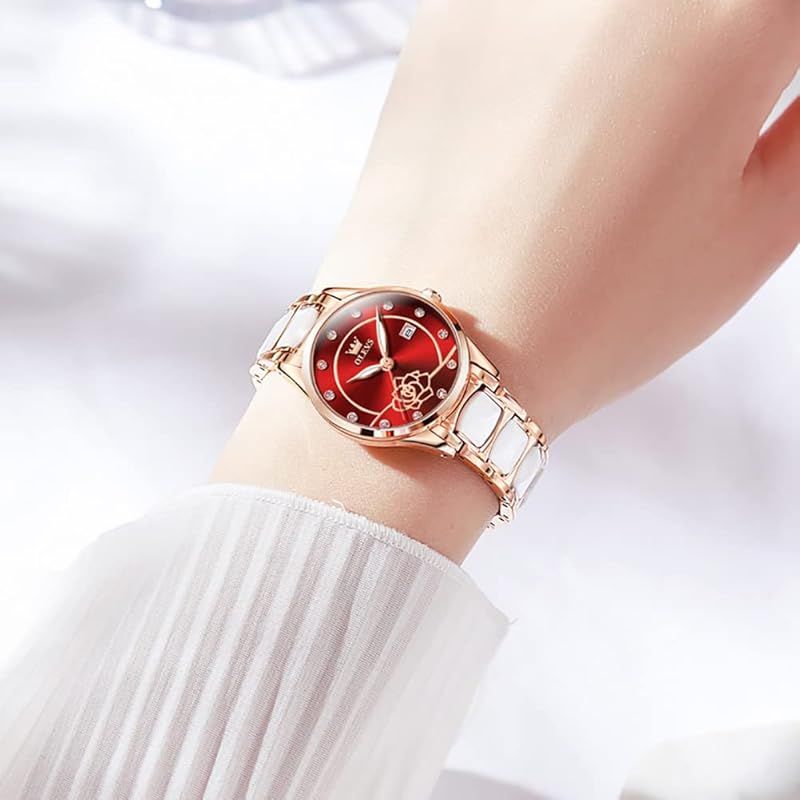 OLEVS 腕時計 レディース 人気 うで時計 日本ムーブメント セラミック 夜光 ローズゴールド ピンクゴールド かわいい 日付 防水 見 | OLEVS 腕時計 レディース おしゃれ 見やすい 日本