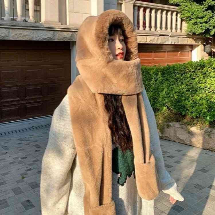 防寒対策 レディース ふわふわ 冬 もこもこ 手袋一体型フードマフラー あったか 防風 ネックウォーマー マフラー フードウォーマー ボア 冬物 帽子 ボアマフラー ストール 大判 厚手 手袋一体型フ yskma 602795