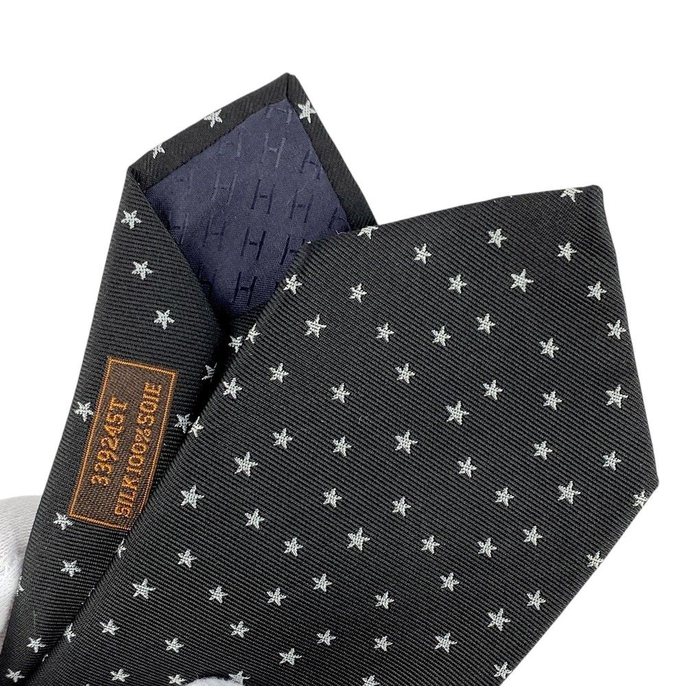 ◆SALE◆　■美品■　エルメス ネクタイ スーツ ビジネス ファッション 星 スター シルク ブラック 339245T 箱 【266645】□ ◇SALE◇ □美品□ エルメス ネクタイ スーツ ビジネス ファッション