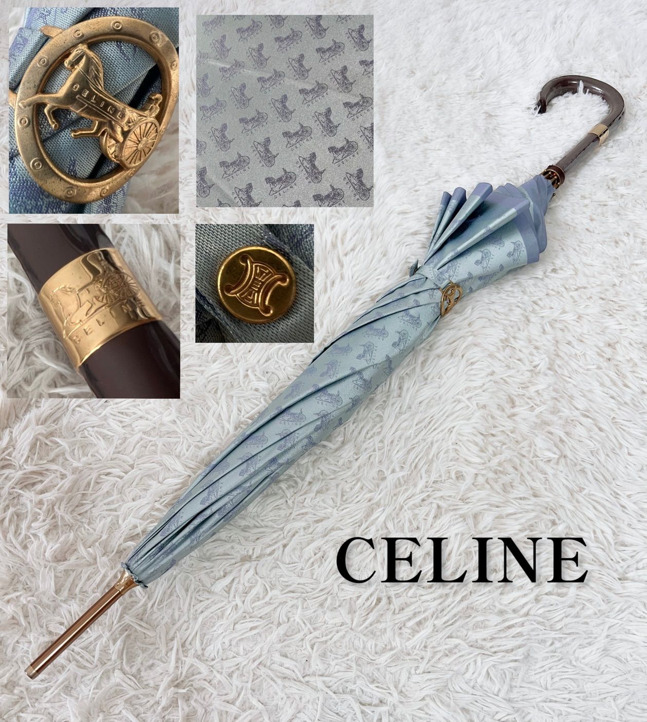 美品 CELINE セリーヌ トリオンフ マカダム総柄 晴雨兼用長傘 ピンク