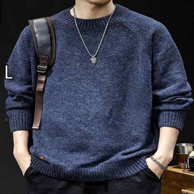 L 秋冬 コーデ メンズ 服 シンプル ファッション オシャレ 大人 かっこいい 大きいサイズ ストリート 紳士服 シェニールセーター ラウンドネック ニット カジュアル スタイル