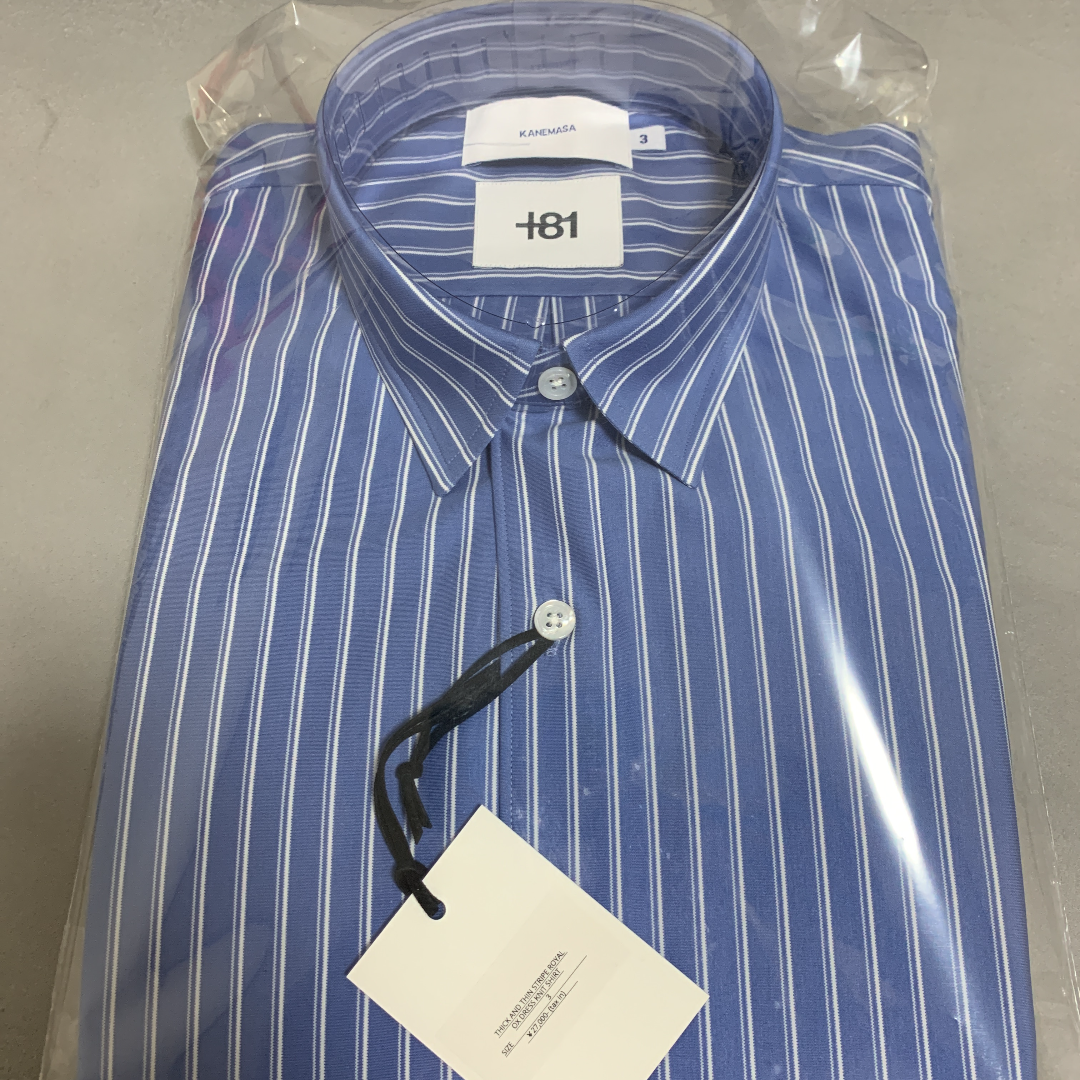 【超美品】+81別注 KANEMASA ストライプシャツ ブルー　size3