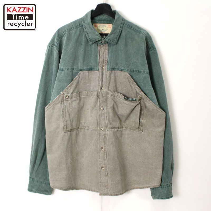 90s vintage SUTTON RIVER ツートン デザイン 長袖シャツ メンズ 表記XXLサイズ