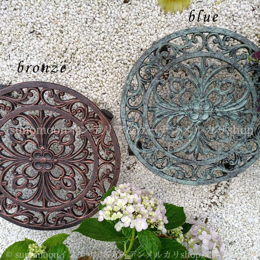 ガーデン ブロンズ 可動 雑貨 庭の装飾 お洒落 ヴィンテージ調 キャスター付き ガーデンインテリア フラワースタンド インテリア 8-14 おしゃれ ガーデン雑貨 ガーデニング ブルー YUZUMIYA_COM