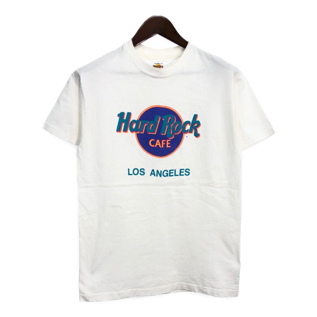 90年代 USA製 Hard Rock Cafe ハードロックカフェ ロサンゼルス 半袖Ｔシャツ ロゴ ホワイト (メンズ L) 中古 古着 T3520
