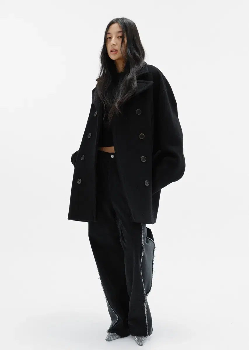 S E O seo s e o エスイーオー 特大 ヘビーウール ダブルボタン ピーコート 黒