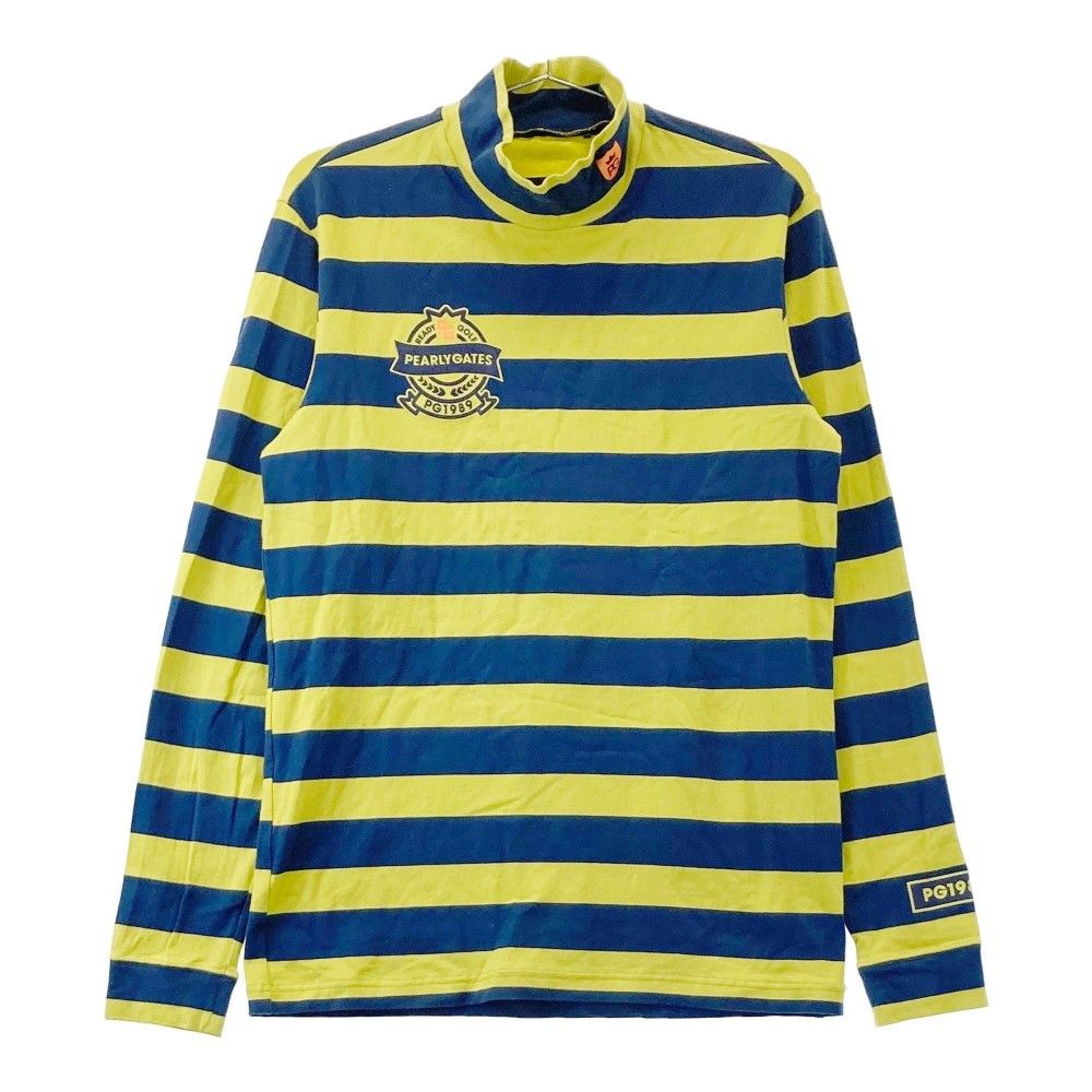 サイズ：5 PEARLY GATES パーリーゲイツ  ハイネック 長袖Tシャツ ボーダー柄 グリーン系 [240101445689] ゴルフウェア メンズ ストスト PEARLY GATES パーリーゲイツ ハイネック 長袖Tシャツ ボーダー