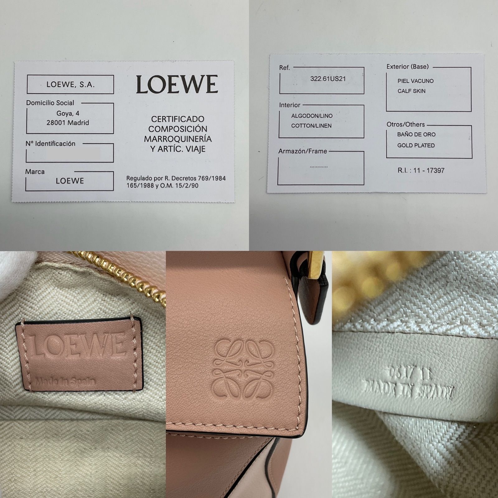 ⭐︎LOEWE ロエベ Puzzle パズルバッグ スモール ハンドバッグ 2WAY ショルダー 肩掛け 斜め掛け カーフ スウェード スエード ピンクベージュ ピンク ゴールド金具 322.61US21 レディース 【中古】Aランク　2_143