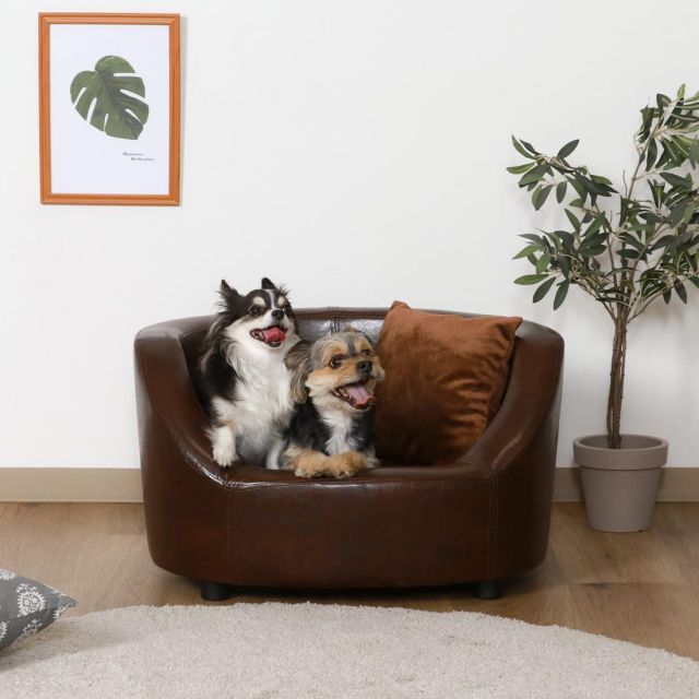 不二貿易 ペットベッド ペットソファ 幅66.5×奥行53×高さ39cm ブラウン PVC ベルベット生地 小型犬 猫 45229