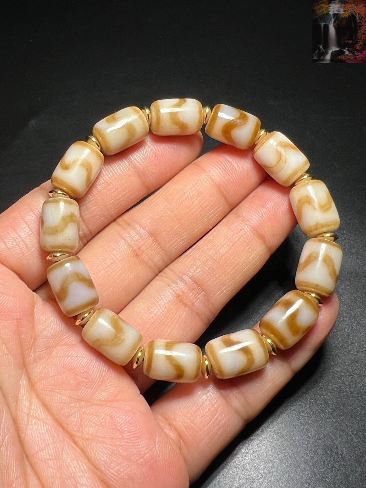 旧家蔵出し 瑪瑙細密彫 自然風化紋 虎牙天珠 根付 手串 裝身