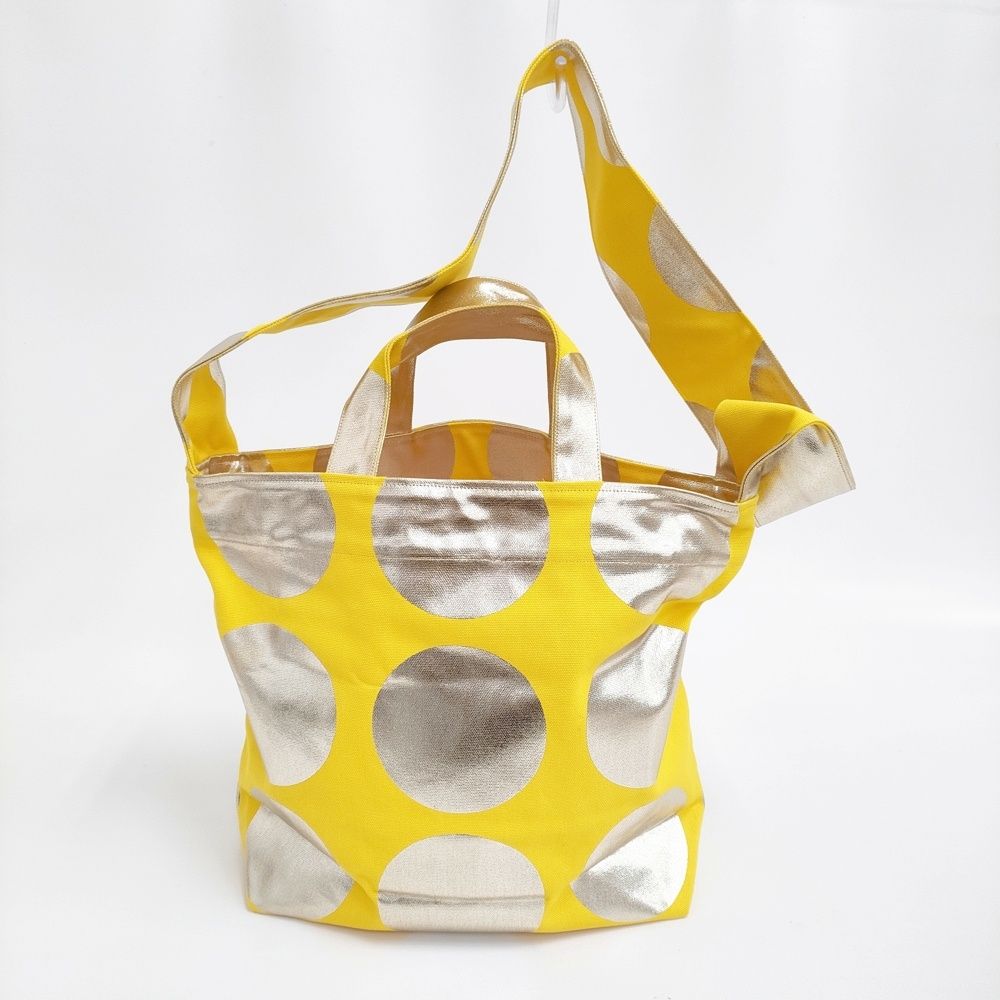 La+h 9号帆布ラージドットショルダー カタカナ別注 定価14300円 キャンバス ショルダーバッグ イエロー ゴールド レディース ラス【中古】5-0829G♪ La+h 9号帆布ラージドットショルダー カタカナ別注 定価14300円