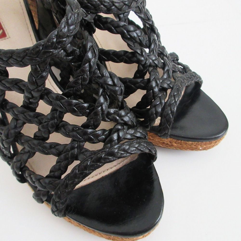 プラダ メッシュ　サンダル　24.5 PRADA プラダ レザー メッシュ ウェッジソール サンダル