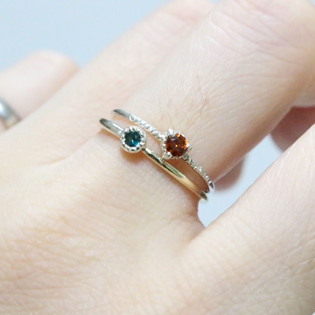 ローズカットのトリートモスグリーンダイヤモンドK10シルバーリング11号