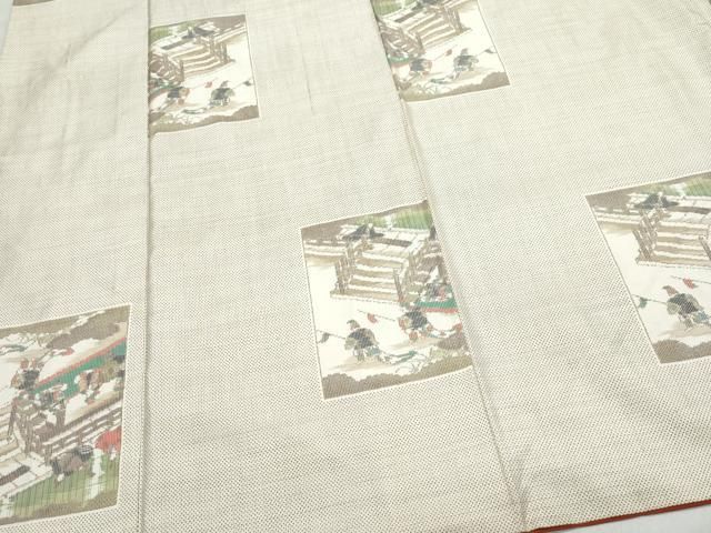 平和屋着物○本場大島紬 白大島 9マルキ 総絣 人物文 正絹 逸品  