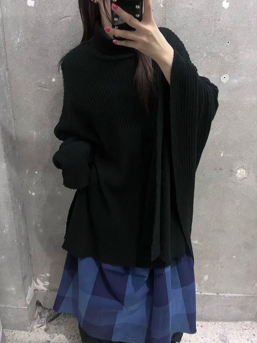 Yohji Yamamoto 要旨 やまもと アシンメトリー タートルネック ニット ケープ