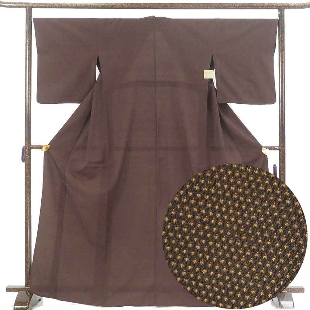 紬 身丈168cm 裄68cm 前幅27cm 後幅31cm 袖丈51cm 袖幅34cm レディース 単衣 絣模様 裄長 裄Lサイズ 初夏 初秋用 正絹 シルク ブラウン トールサイズ やや難 リメイク リユース リサイクル 呉服のきくや