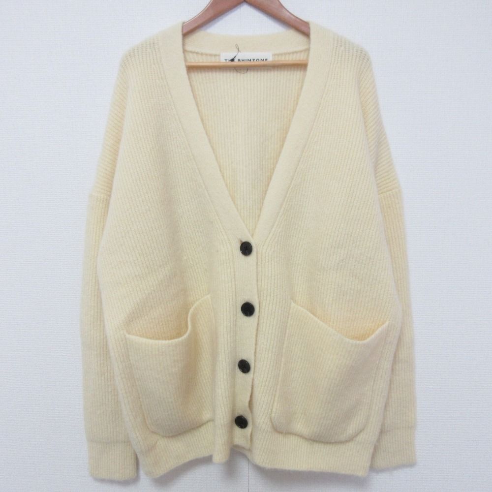 Shinzone - 良品 THE SHINZONE シンゾーン MOHAIR CARDIGAN モヘヤブレンド ビッグシルエット Vネック カーディガン サイズF ライトイエロー レディース 古着 中古 USED 良品 THE SHINZONE シンゾーン MOHAIR CARDIGAN モヘヤブレンド