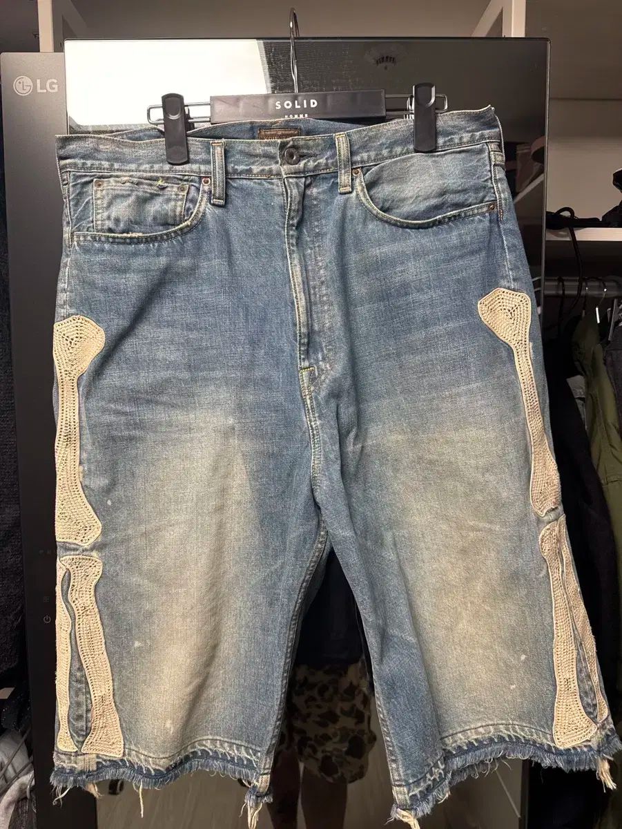 キャピタル　ボーンショートパンツ　ブラック36 KAPITAL(キャピタル) / 14ozブラックデニム 5Pショートパンツ