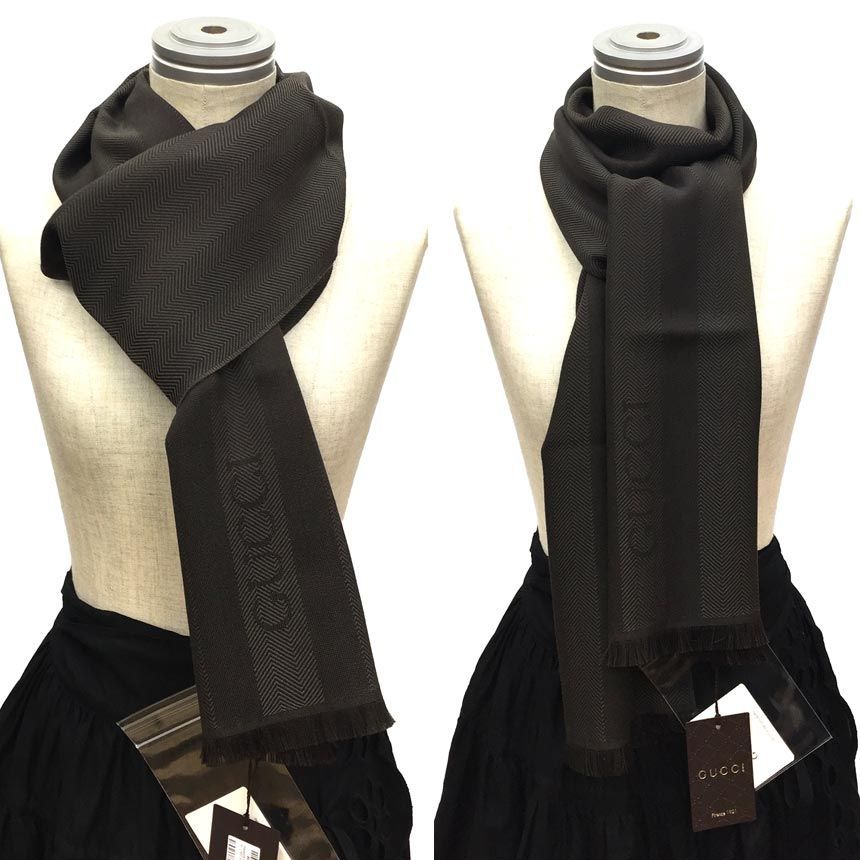 GUCCI グッチ ヘリンボーンマフラー 544628 ブラウン ウール ストール  