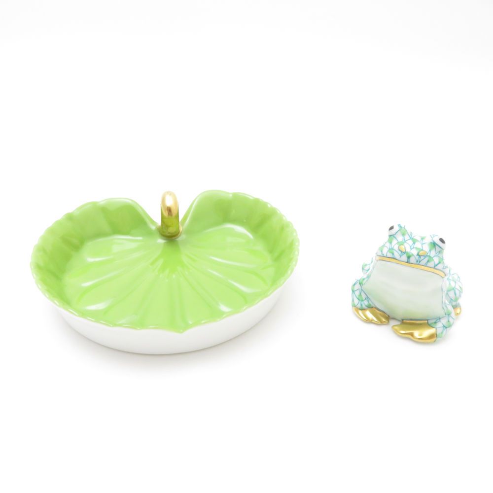 Herend ヘレンド フィギュリン ロータスディッシュ 2点 セット カエル 蛙 7cmプレート 小皿 トレイ SM4670A3