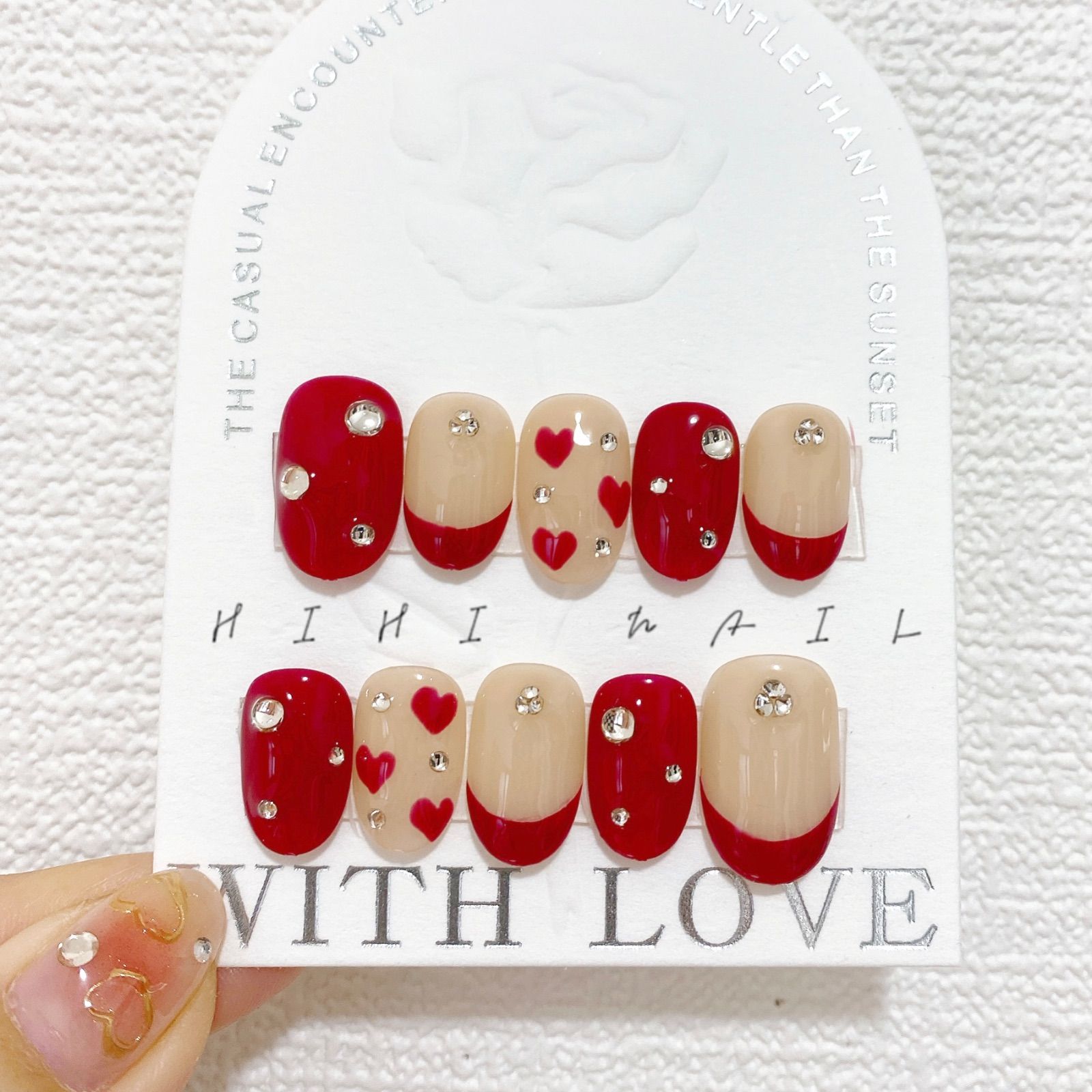 バレンタイン ハート 赤 ネイルチップ つけ爪 春 夏 秋 冬 結婚式 入学  