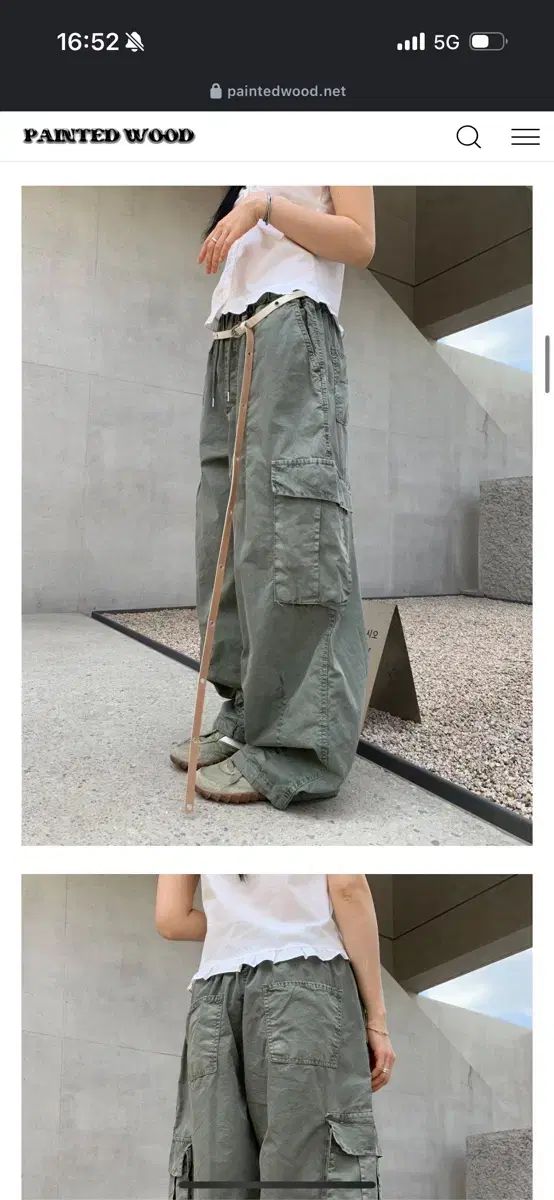 塗装された木材 Kuma カーゴ ワイド パンツ カーキ