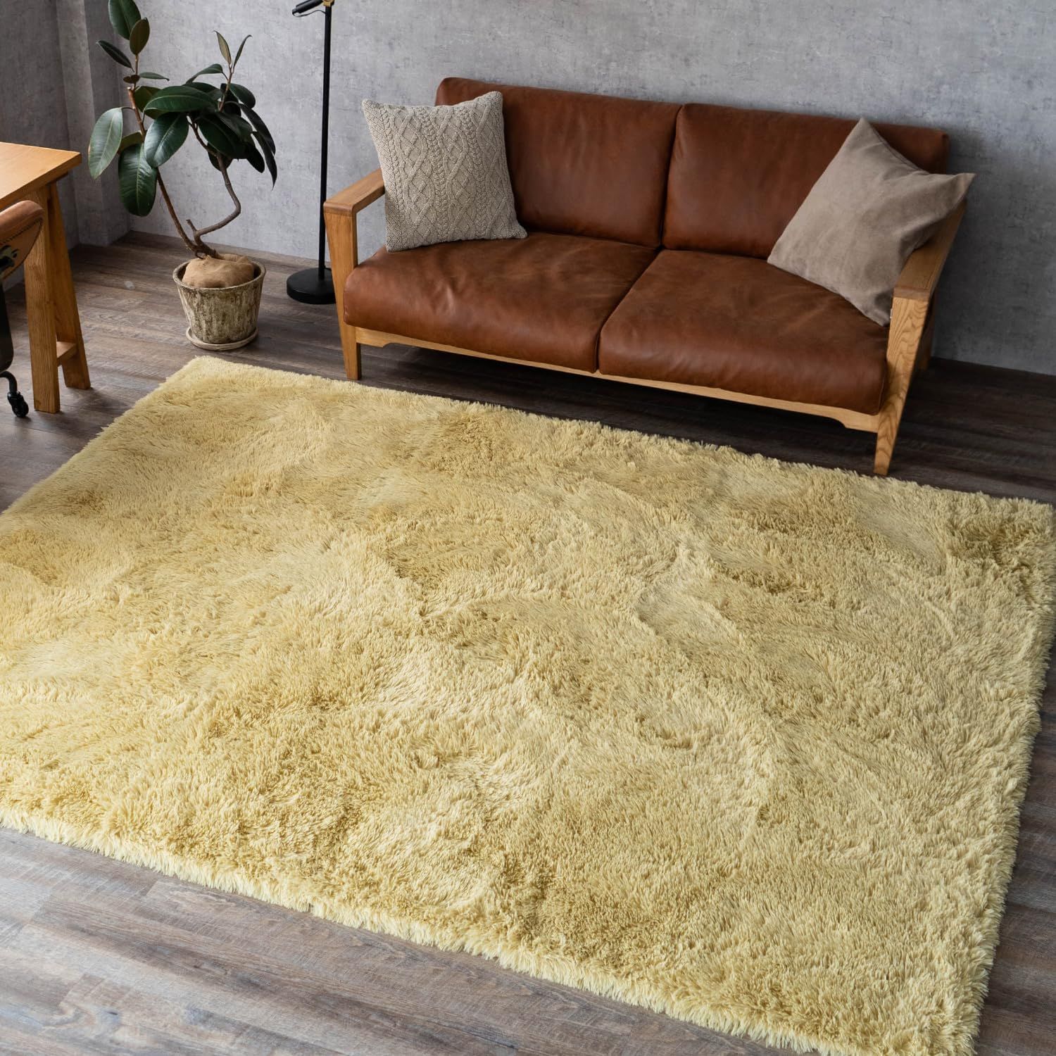 サヤンサヤン エクセレントムーティーⅡ くすみ KUSUMI 洗える シャギー ラグ マットミニマットセット 130x190 1.5畳 ダルイエロー 黄