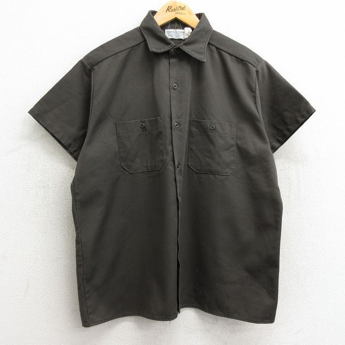 L/古着 半袖 ワーク シャツ メンズ 90s 濃茶 ブラウン 24mar29 中古 トップス