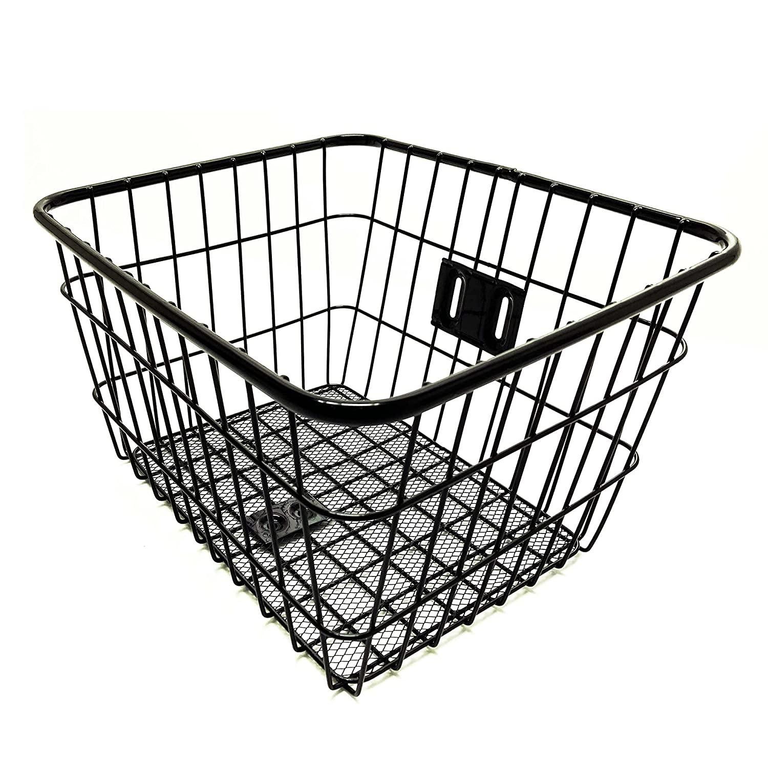 【新品・3営業日で発送】サギサカ オチナイクン角型パイプ前カゴ 底メッシュ BK