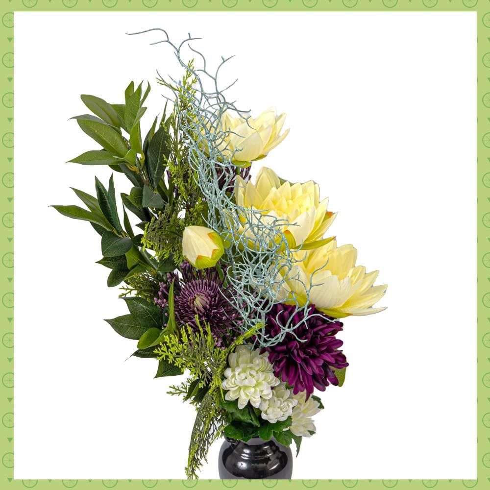 ハス ピンクッション マム しきみ(樒)付き 造花 2束 固定具付き 造花 仏花 お墓用 お墓参り お盆 お彼岸 お供え 花 花束 アレンジメント ハンドメイド P1-062