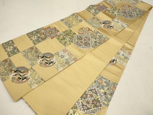 平和屋着物○六通太鼓柄袋帯 陽金綴 風景花鳥文 金糸