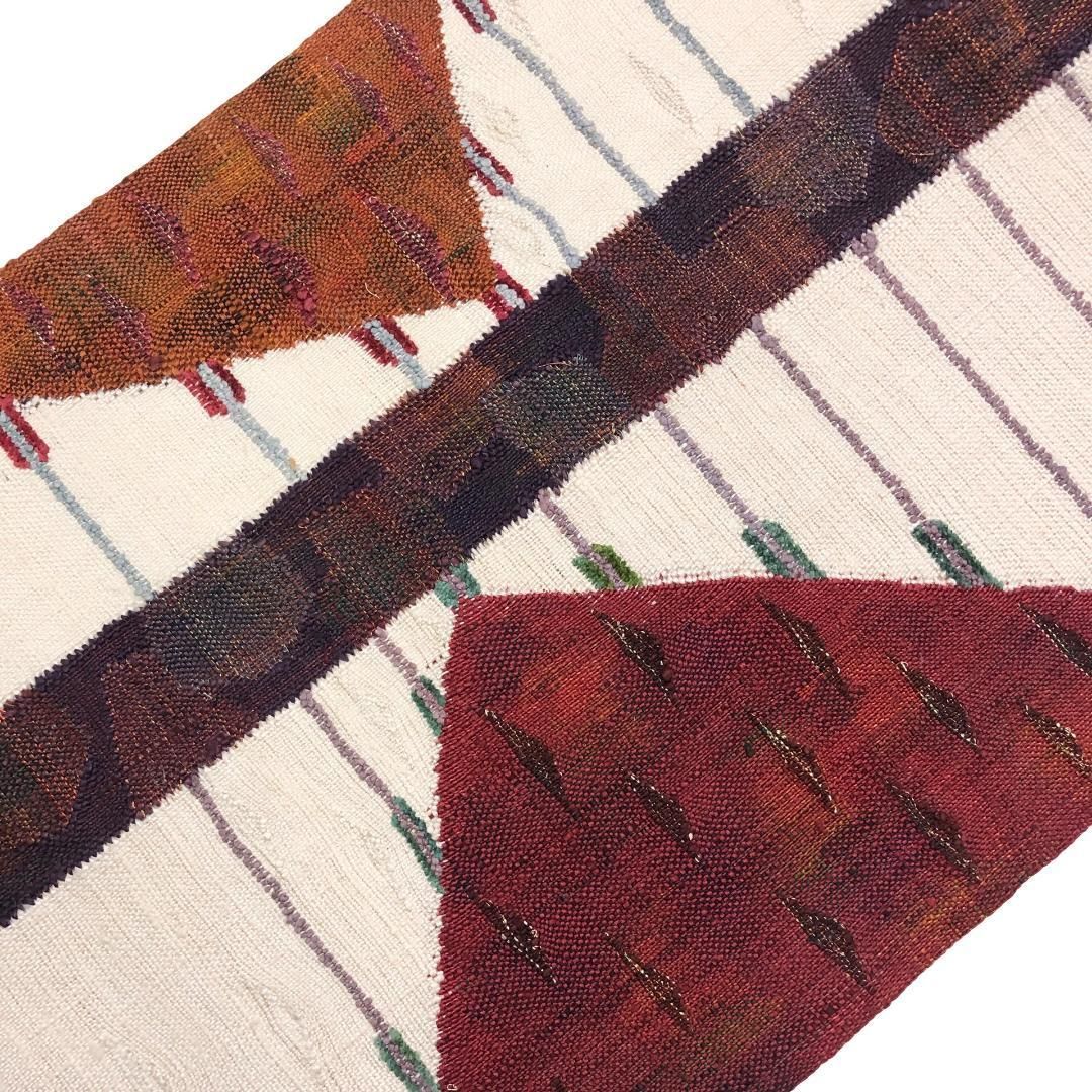 名古屋帯 真綿紬 抽象模様 乳白色 O-5479