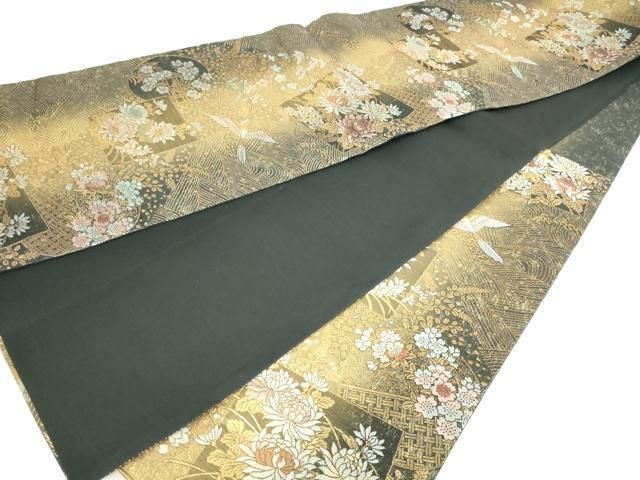 平和屋着物□六通柄袋帯 色紙花鳥文 金糸 正絹 逸品 DAAQ8427sf