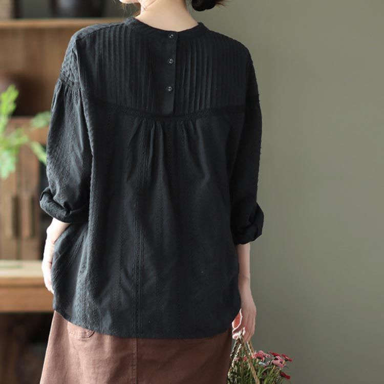 レースブラウス 刺繍 シャツ レディース 刺繍ブラウス 柔らか 春 パフスリーブ おしゃれ 秋 きれいめ 長袖 バックボタン トップス シャーリング バンディング シンプル ふんわり 通勤 dkhsh 592001