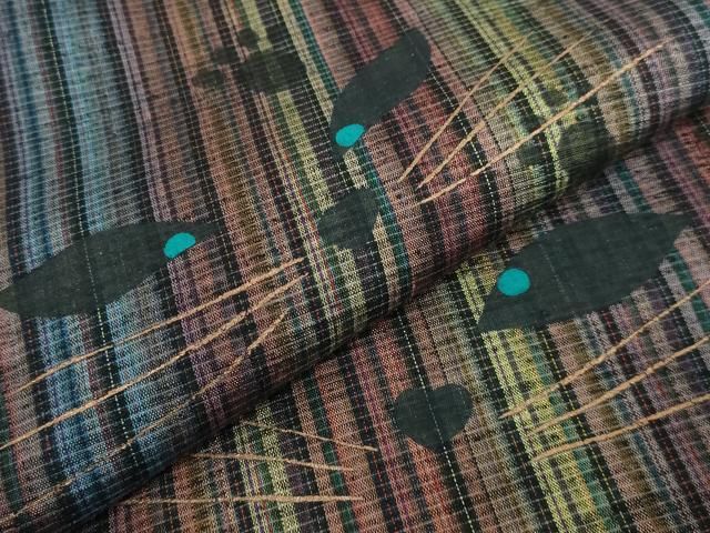 平和屋本店■極上　九寸名古屋帯　紬地　猫　肉球　金銀彩　逸品　DZAA5417kh5 平和屋本店□極上 九寸名古屋帯 紬地 猫 肉球 金銀彩 逸品 DZAA5417kh5