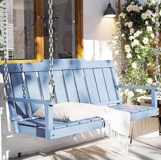 屋外木製ポーチブランコ 二人掛けベンチ 背もたれ付き 大人用 吊り下げチェーンと固定ネジ付き 高耐久700ポンド耐荷重2人用 庭や裏庭用 炭化色 80cm MARWIL-DEMENAGEMENTS_CH