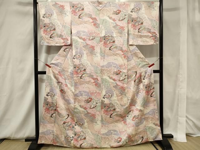 平和屋着物□上質な小紋 道長扇面花鳥文 鶴 金彩 正絹 逸品 CAAV4170in  