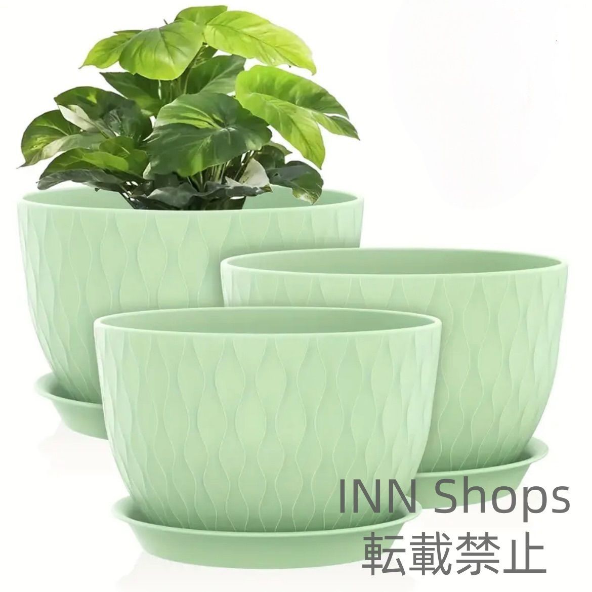 プランター 3個セット UOUZ ボホスタイル 12インチ 波模様 プラスチック 排水穴付き 屋内 屋外 ストライプラウンド 花瓶 セット 電池不要 トレイ付き リビングルーム ダイニングルーム オフィス 学校 玄関 cp93