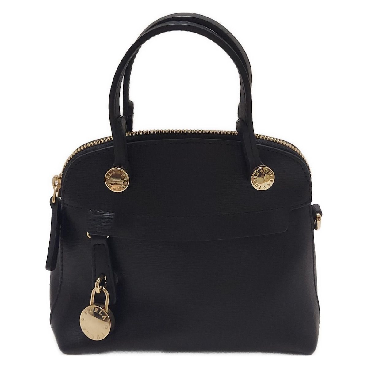 美品✨FURLA パイパー 黒 2way トップジップ チャーム 本革 FURLA