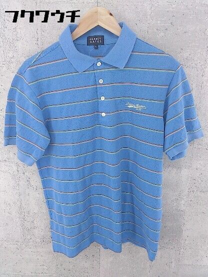 pearly gates パーリーゲイツ ボーダー 鹿の子 半袖 ポロシャツ サイズ6 ブルー メンズ 【中古】 【1002801225681】