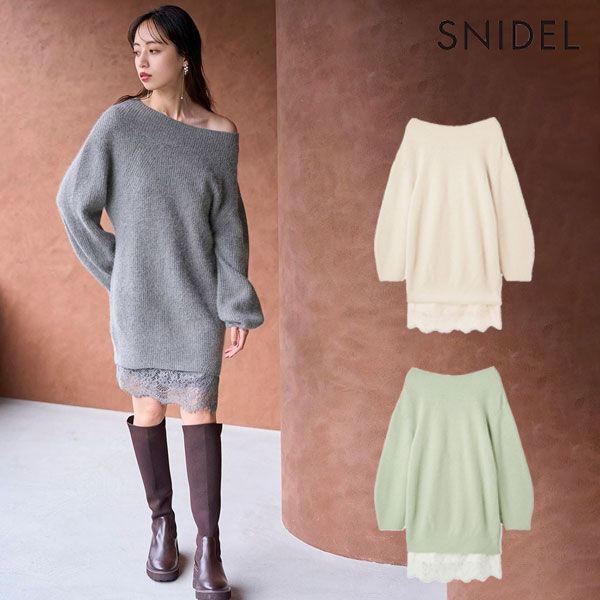 10%OFF スナイデル SNIDEL ワンピース 25秋冬 ニットセットキャミミニワンピース ミニワンピース 長袖 オフショルダー swno254191