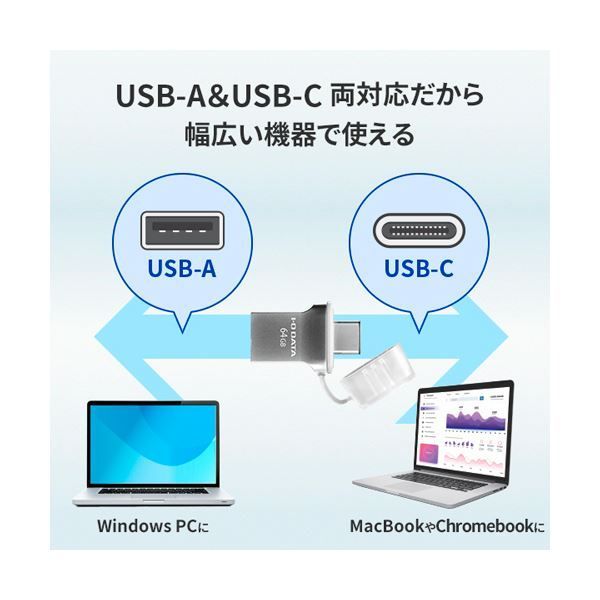 アイオーデータUSB 3.1 Gen1 Type-C - Type-A 両コネクター搭載USBメモリー 64GB U3C-HP64G 1個