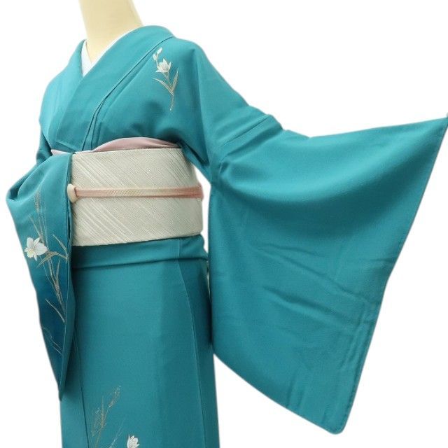 〈帯なし〉訪問着　　着物　トールサイズ　正絹　袷　桜　深緑　金駒刺繍　N5 正絹訪問着 着物 トールサイズ 帯なし〉訪問着 着物 トールサイズ 正絹